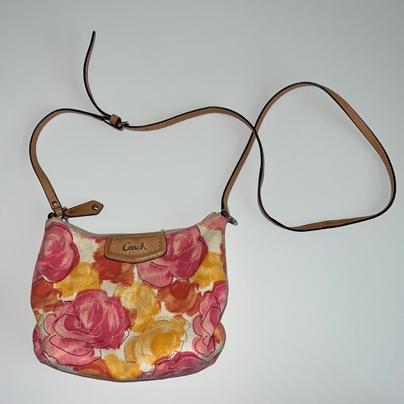 Coach Handbags - coach || pink & yellow floral canvas crossbody purse